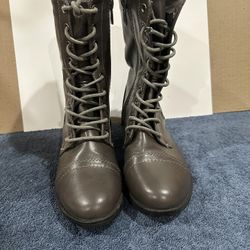 Women’s   Combat Boots   Low  Heel  Gray