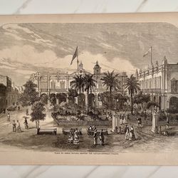 1869 Antique Plaza De Armas Captain General’s Palace Print Havana, Cuba appx. 16”x11”
