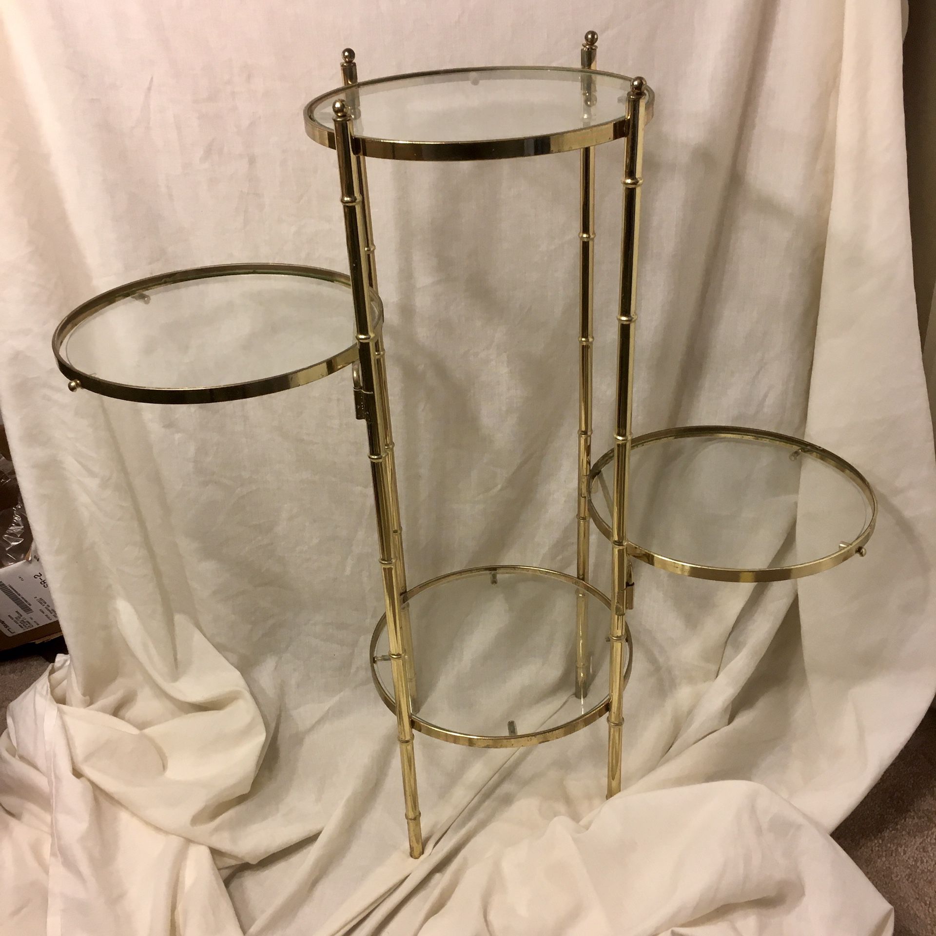 Brass  and Glass Plant Stand - faux bamboo