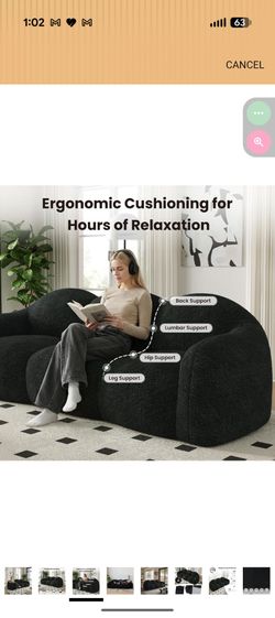 Oversized Black Cloud Sofa – 600 LB Capacity – $300