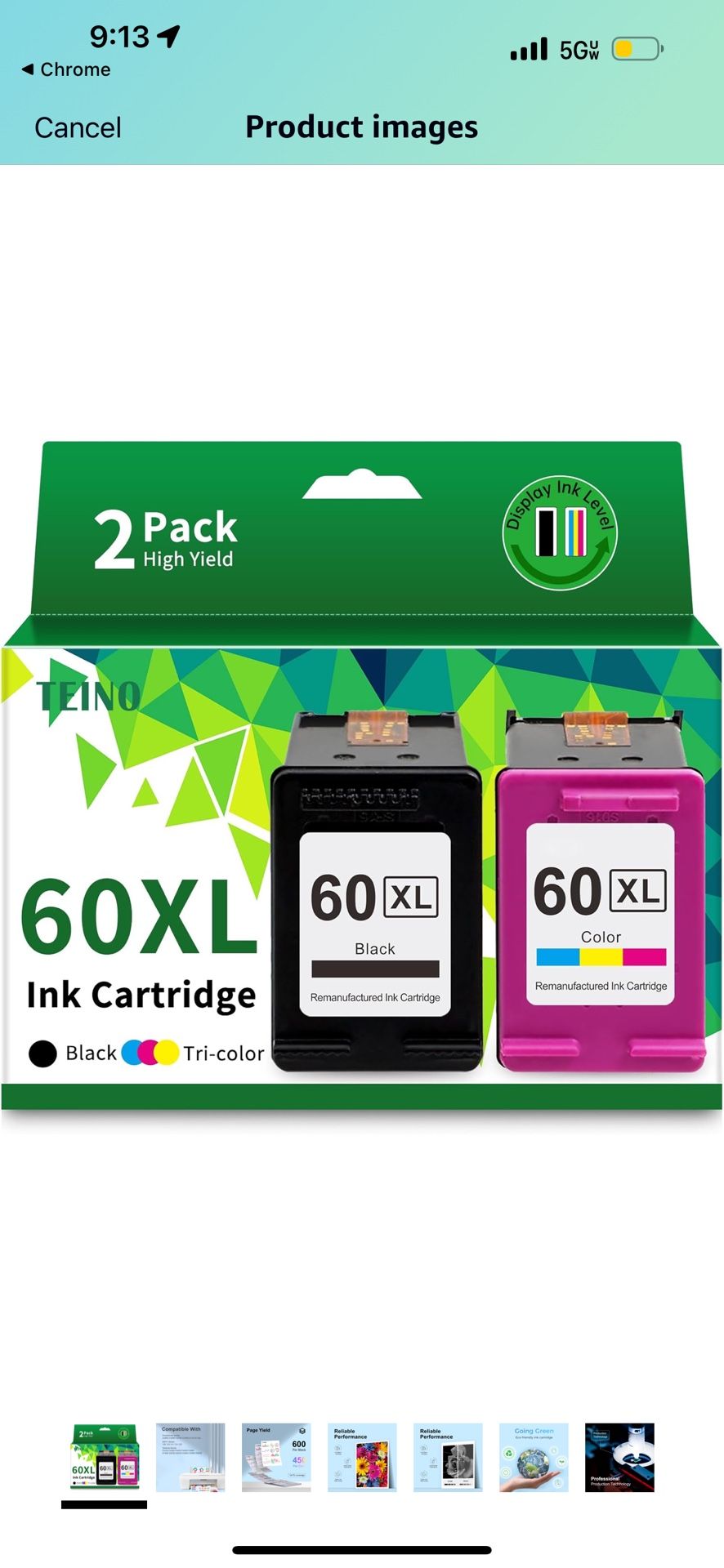 2 PK 60XL Ink Cartridges for HP 60 XL for PhotoSmart ENVY D2545 F4272 D2660