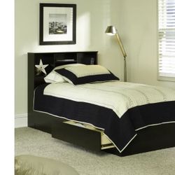 Twin Bed, Twin Mates Bed, Cinnamon Cherry W Bookcase Headboard 