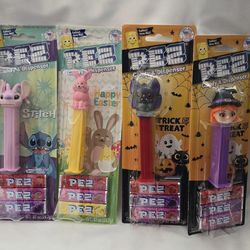 Lot Of 8 Pez Dispensers NIP 3 Stitch,  3 Trick Or Treat,  1 Spiderman  & 1 Happy Easter
