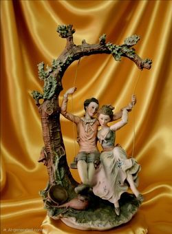 Vintage porcelain figurine  "Lovers on a Swing" by Giuseppe Armani Capodimonte