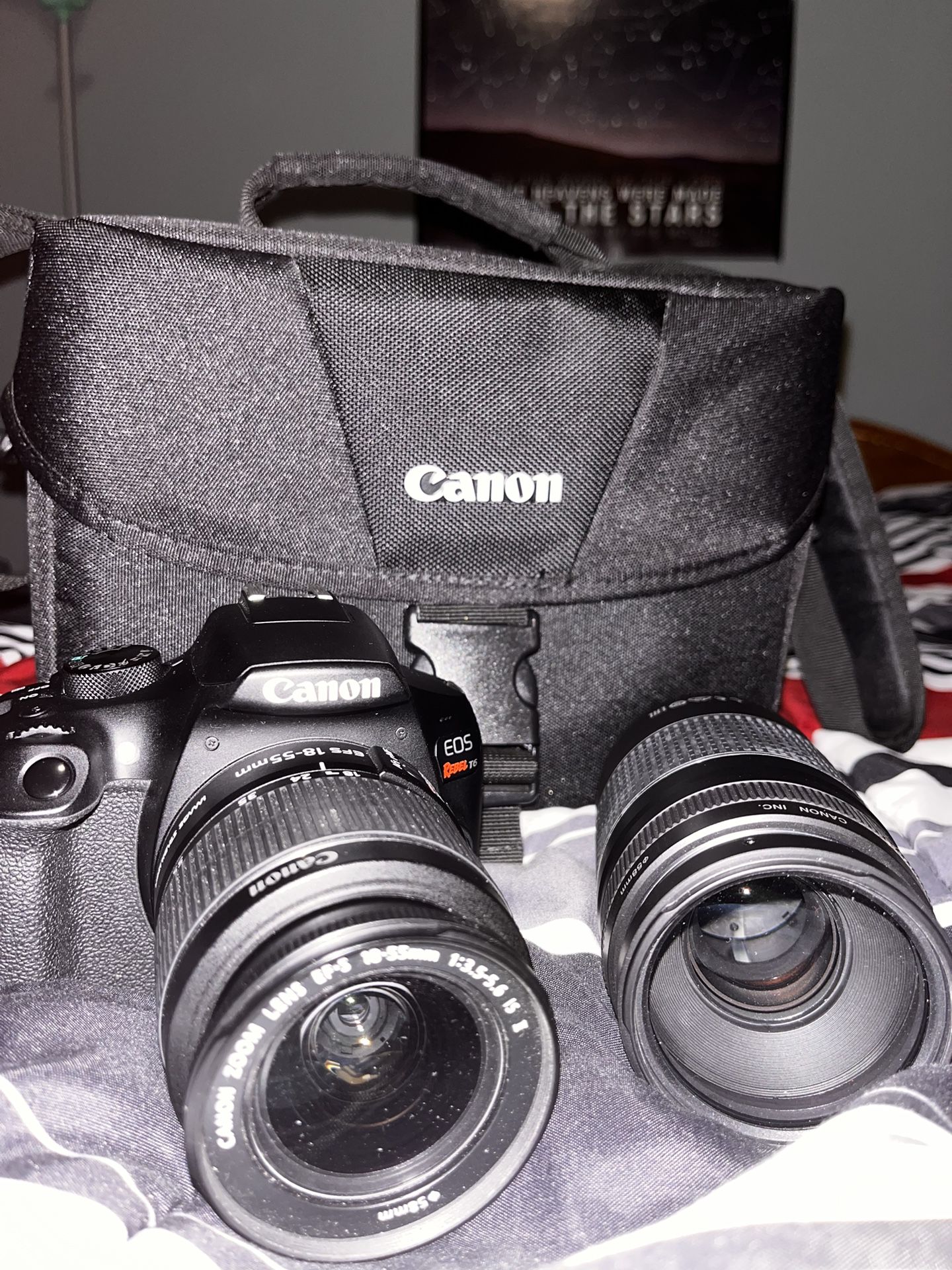 Canon EOS Rebel T6 Camera with 18-55 mm lens and 75-300 mm lens and more