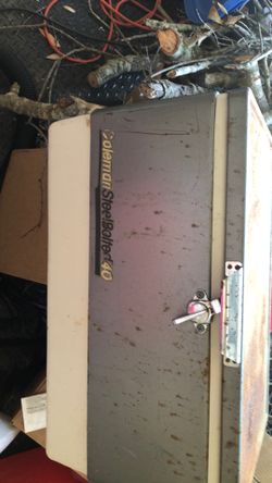 Free Coleman Steel Bolted 40 cooler and box of wood