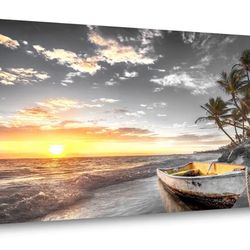 Beach Wall Art Canvas Prints Art Black and White Sunset Seascape