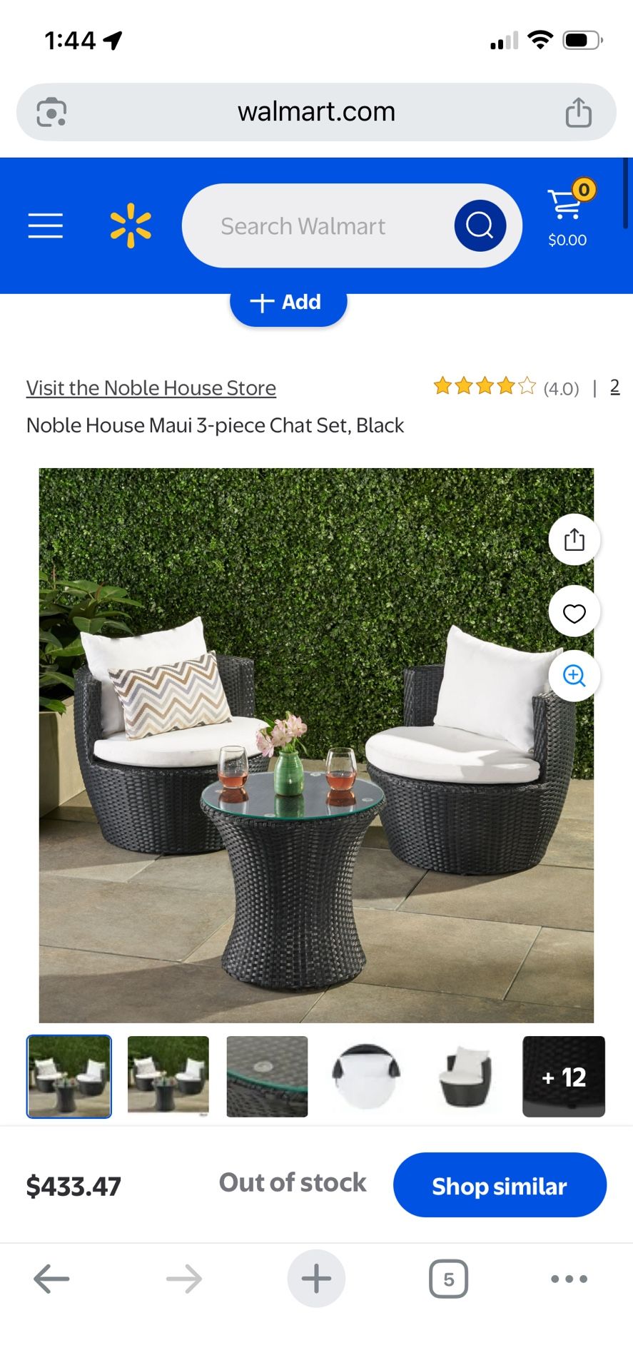 Noble House Maui 3-piece Patio Set, Black