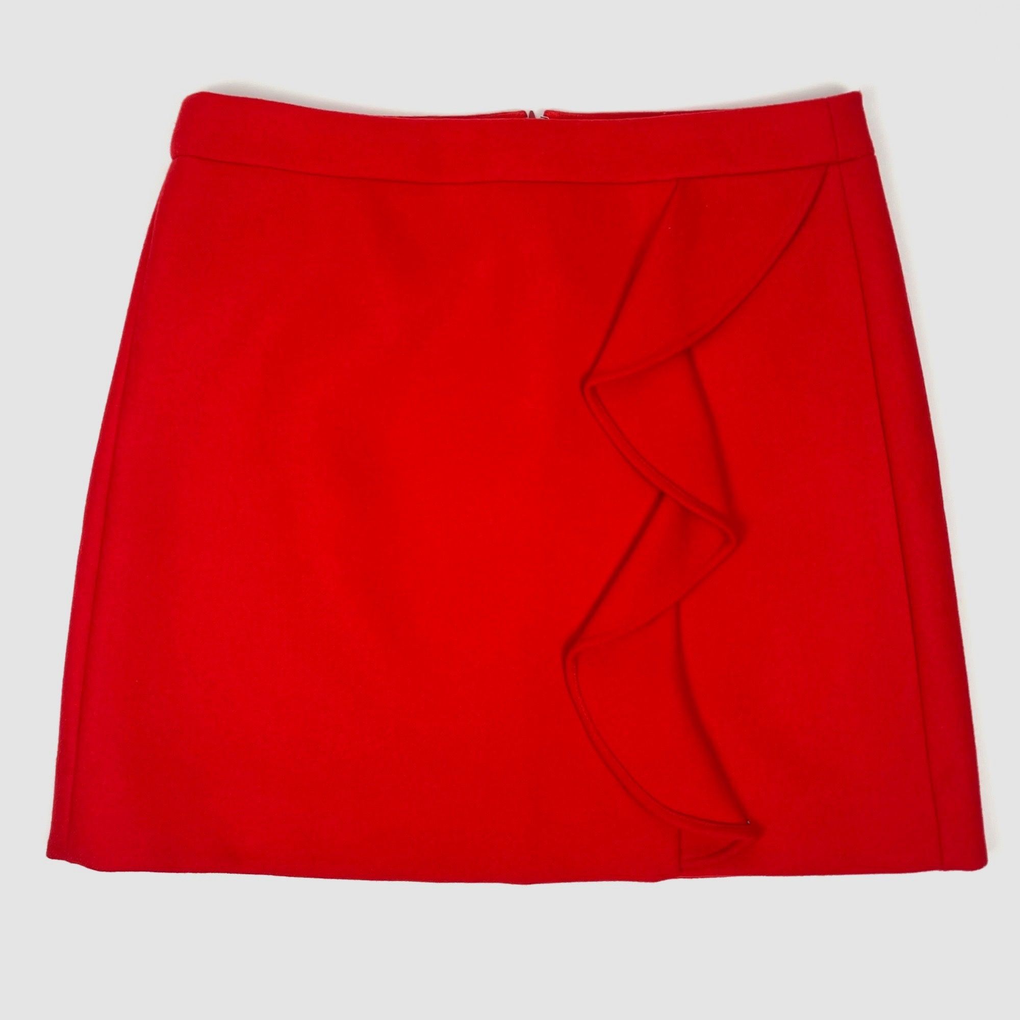 J.Crew Red A-Line Skirt Wool Ruffle Front Size 10 Above the Knee