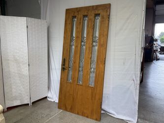 Blonde Wood Core Left Hand Inswing Entry Door w/ Vertical Glass Panels