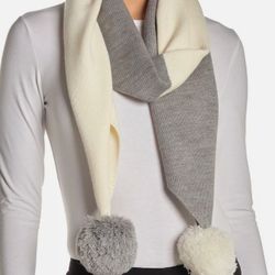 Kate Spade Colorblock Pompon Muffler: Grey/ Ivory