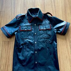 Leather Shirt With Red Piping
