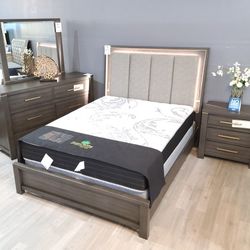 $10 Down Financing!! NEW GREY QUEEN OR KING BEDFRAME AND DRESSER 