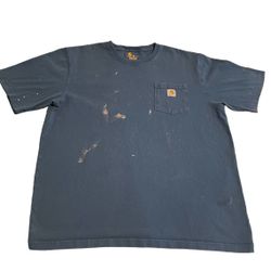 Carhartt Shirt Men XL Blue Paint Splatter Pocket Workwear Workout Streetwear Tee