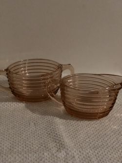 Vintage Pink Depression Glass Cream and Sugar