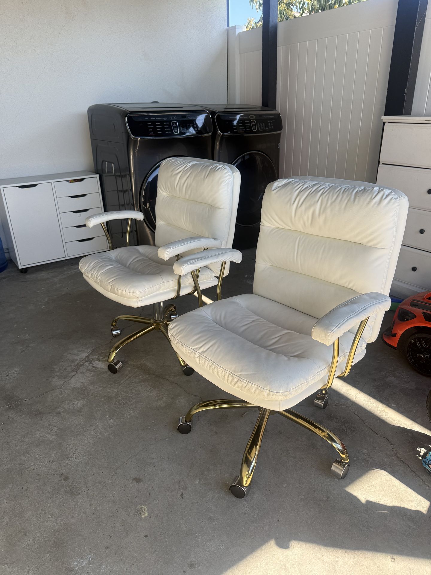 White & Gold Rolling Accent Chairs (Set of 2)