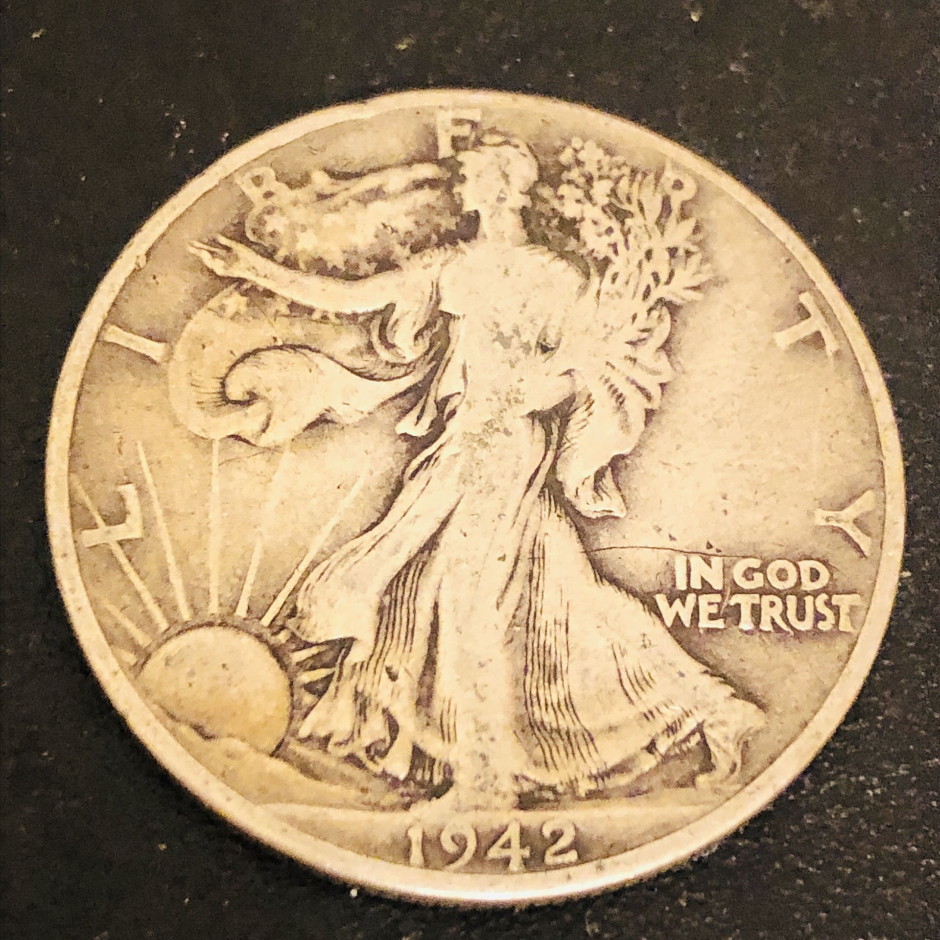 1942 P Walking Liberty 90 % Silver Half Dollar 