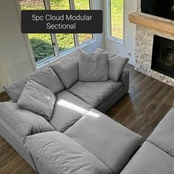 Grey Cloud Modular Sectional Couch Sofa 5pc Set