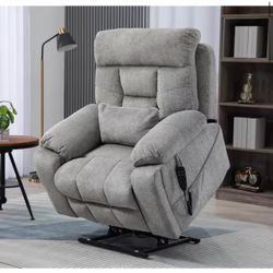 Upgraded Flagship Dual Motor Independent Control Oversized 180° Lay Flat Gray Chenille Power Lift Recliner Chair