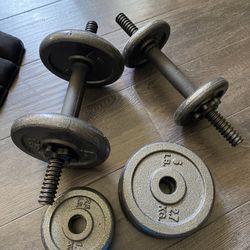 GYM Weights Combo: 40 Lbs Dumbbells Weight Set + 2 EA 2.5 Lbs Bands Set + 2-Band Set 5 Lbs + Massage Balls + Jump Rope