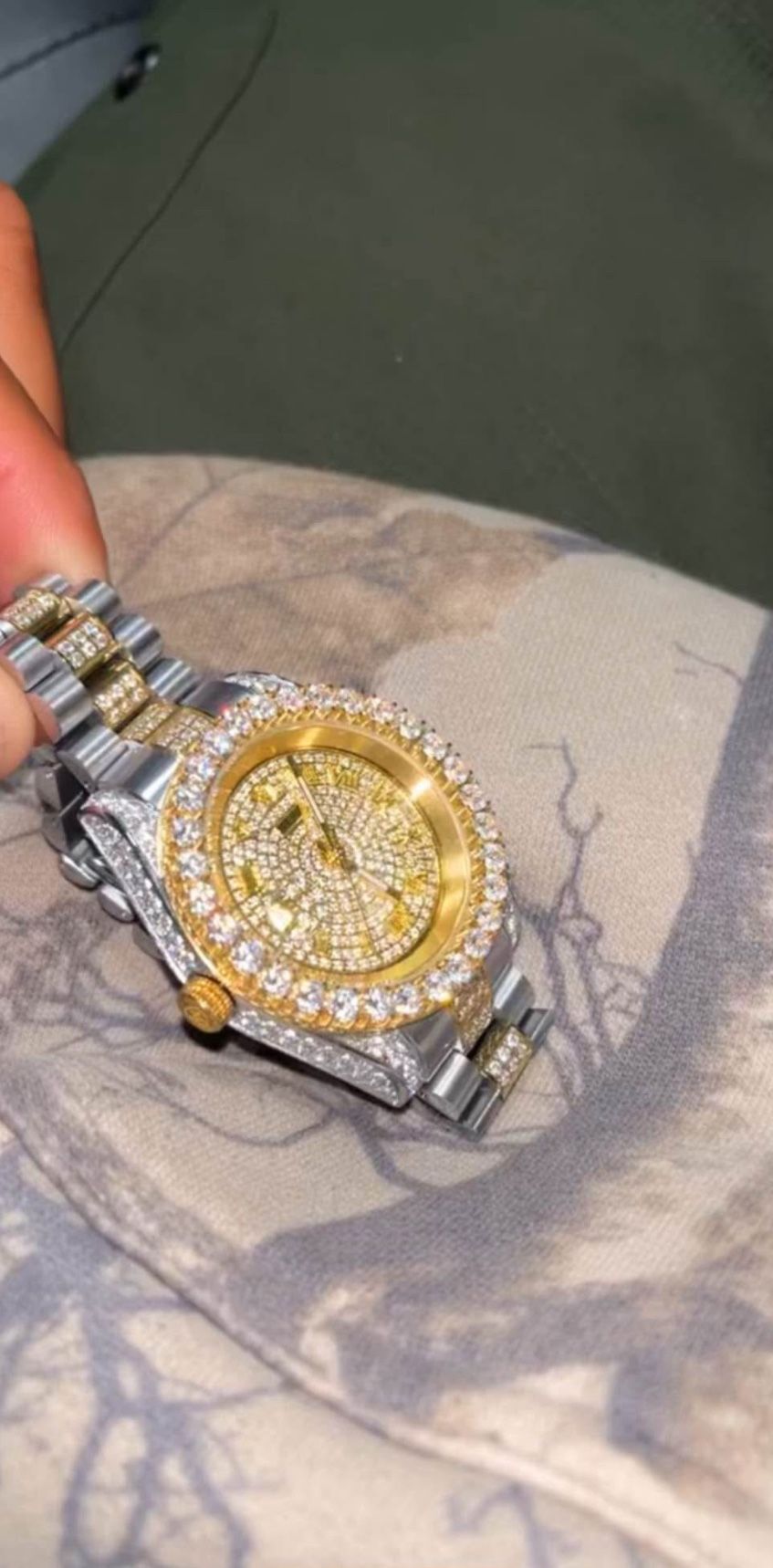 Gold Ice Out Round Cut Rhinestone Watch