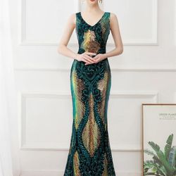 Vintage Backless Sequin Maxi Formal Dress Size S