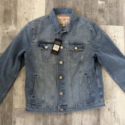 True Religion Mens Medium Jesse SN Trucker Denim Blue Wash Jean Jacket NWT