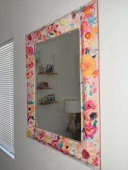 Floral Fabric Wrapped Wall Mirror