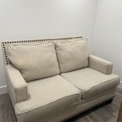Beige Nail-Head Trim Loveseat - Free