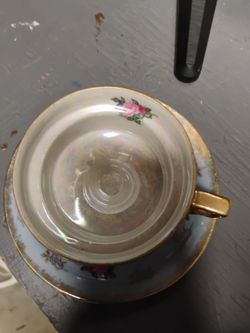 Celebrate Reflected Bone China Blue Glaze Footed Flower Tea Cup and Saucer Japan