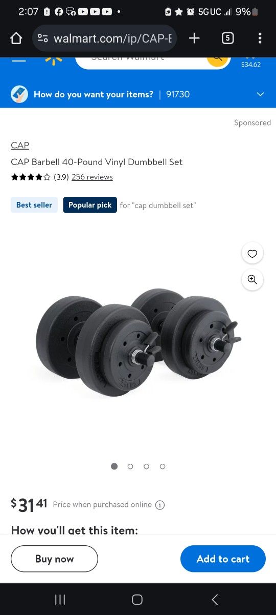 CAP Barbell 40-Pound Vinyl Dumbbell Set