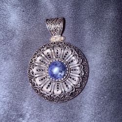 Vintage Blue Sodalite Filigree Necklace in 925 Silver, Turkish Artisan Jewelry, 24" Chain, Estate Jewelry