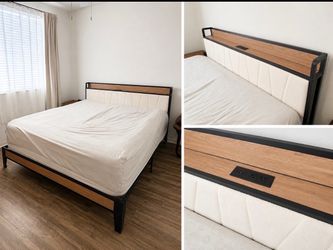 Cal King Bed Frame w/ Power Strip head board.