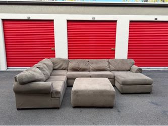 Brown 3 Piece U Shape Sectional Sofa With Ottoman