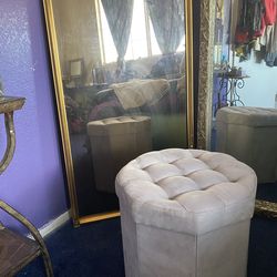 Grey velvet tufted storage ottoman/vanity chair