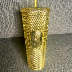 Starbucks Gold Studded Tumbler 2022 Fall Winter Holiday Bling