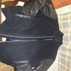 Theory Leather Sleeve Bomber Jacket