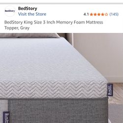 BedStory King Size 3 Inch Memory Foam Mattress Topper, Gray