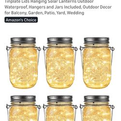 New 6 Pk Hanging Mason Jar, Solar Lights