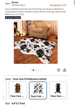 Faux Cowhide Rug Cute Cow Print Rug Cow Rugs for Bedroom Living Room Nursery Western Home Decor Area Rug, Brown and White 4.6 x 5.2 Feet