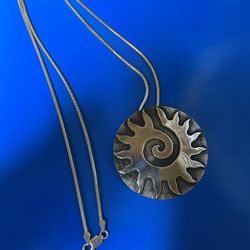 Solid Sterling Silver Sunburst Pendant/pin And Chain