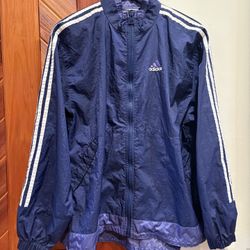 Vintage Adidas Y2K Flag Tag Mens Med. Windbreaker Navy Blue Striped Full Zip