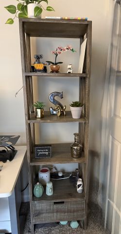 Set Of 2: 4-Tier Bookshelf with Storage Drawer – Rustic Gray | Good Condition
