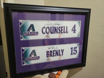 Diamondbacks 2003 Clubhouse Signed Locker Name Plates Of Craig Counsell & Bob Brenley