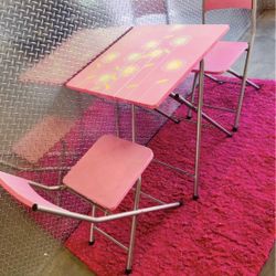 Set of 3 Furniture In or Outdoor Barbie Pink Table Matching Chair Flower Kitchen Living Dining Girls Kids Room Patio Garden Camping Travel Furniture F