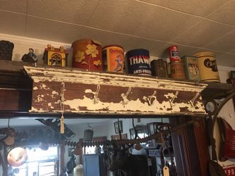 Antique Wall Hanging Repourposed Door Header Shelf, Coat Rack, Painted With MMS Milk Paint, Excellent Condition, approx 44" x 8"