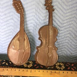 Vintage Metal Mandolin Violin Wall Hangers 