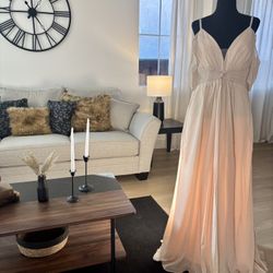 New Chiffon Beige/Champagne Holiday/Wedding Maxi Dress XL $25