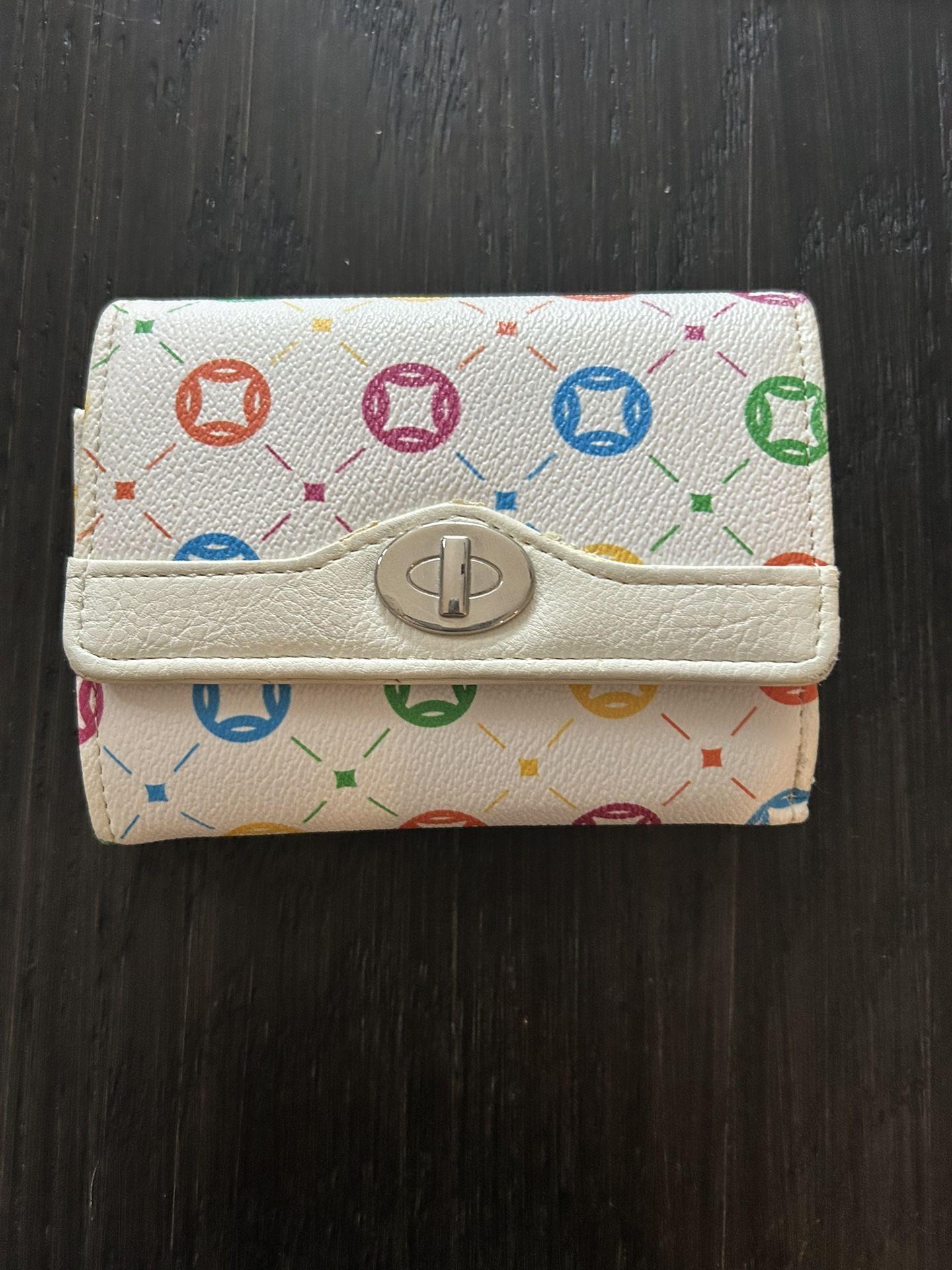 White and multi-coloured wallet