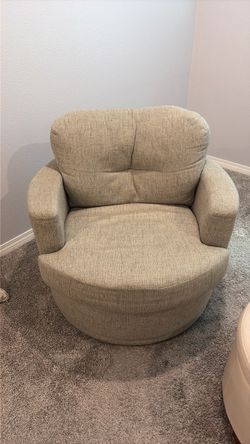 Beige Upholstered Swivel Accent Chair